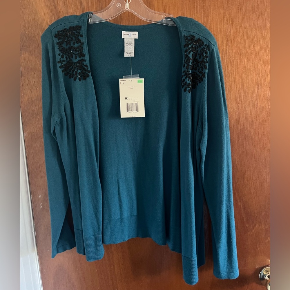 Jaclyn Smith Teal and Black Cardigan Sweater